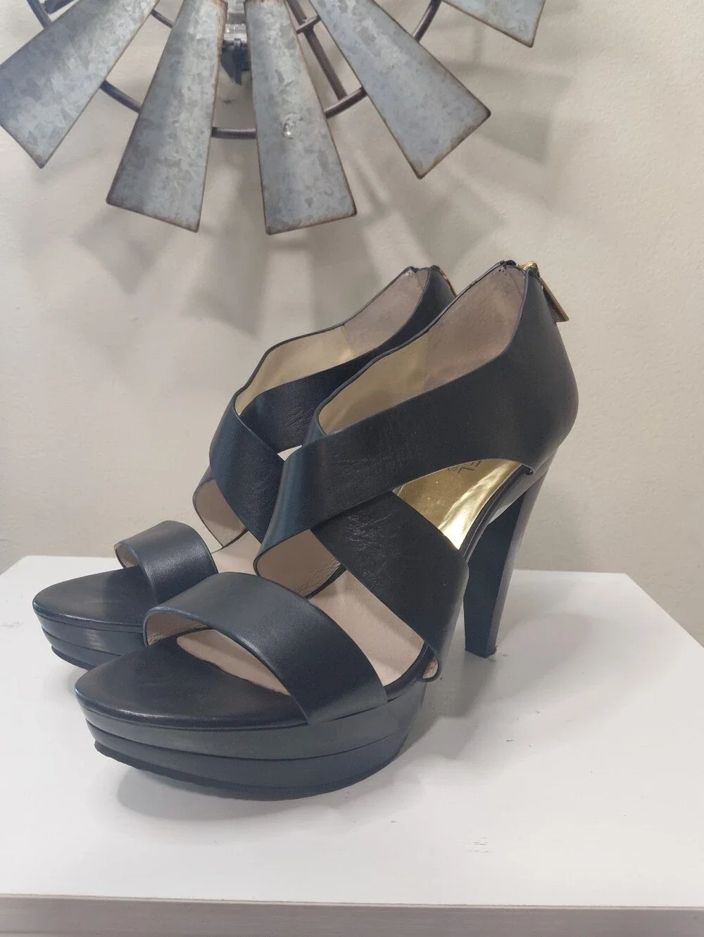 Michael Kors Elana Black Strappy Platform High Heels Size 9.5